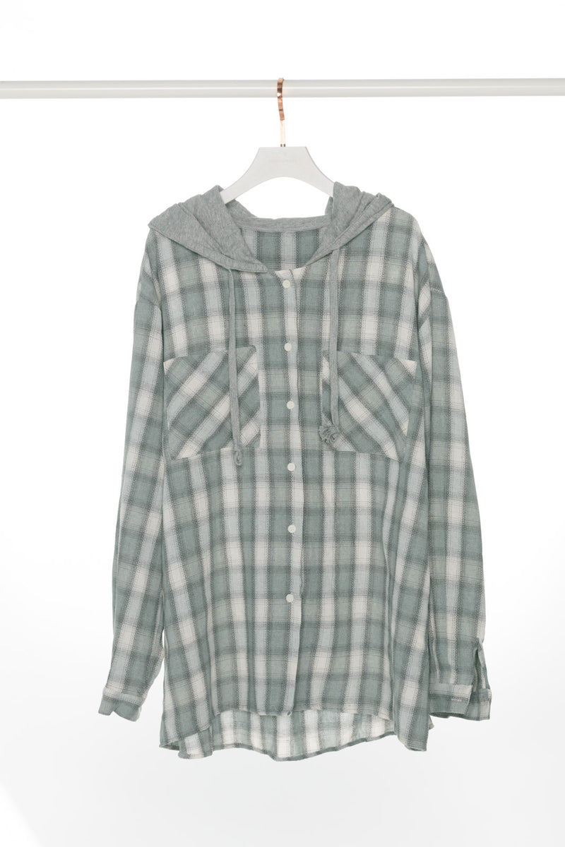 Oversized Checker Shirt with Hood