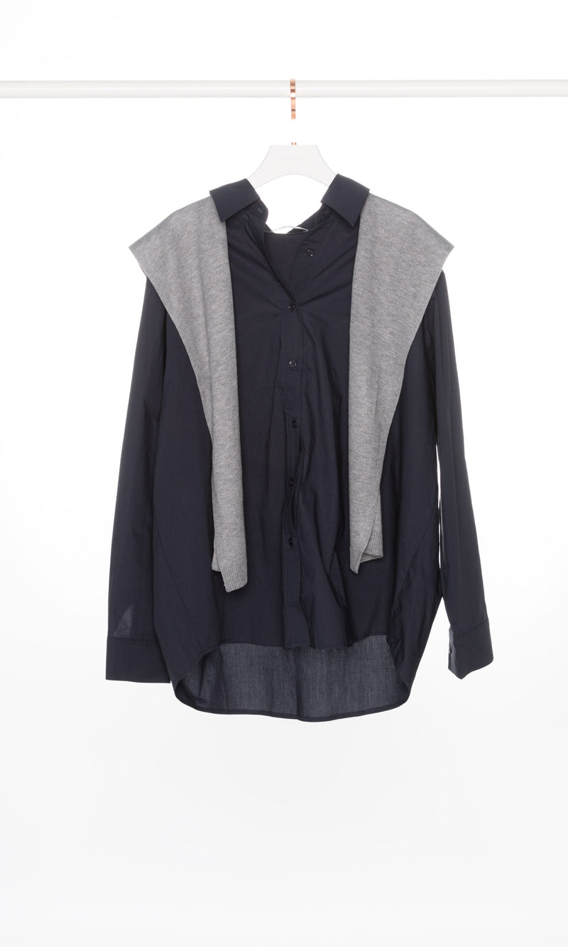 Oversized Shirt with Knit Shawl