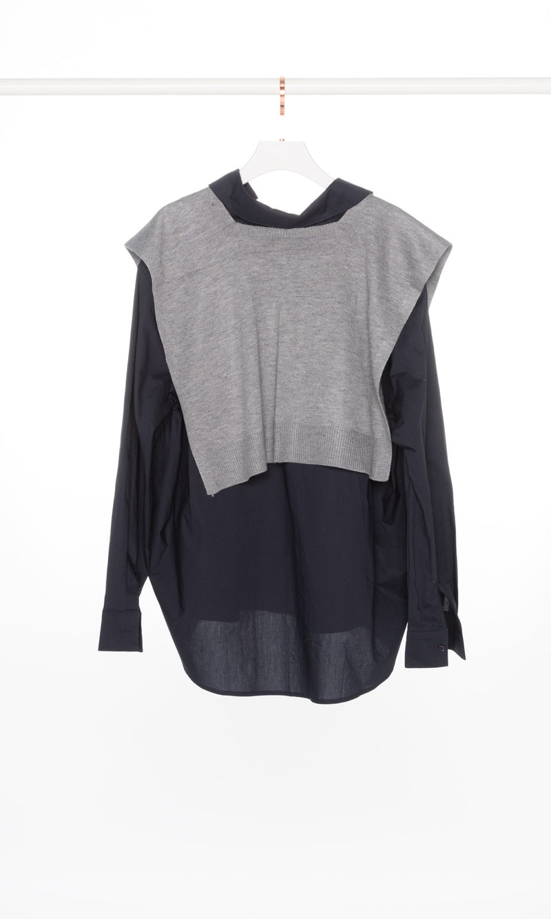 Oversized Shirt with Knit Shawl