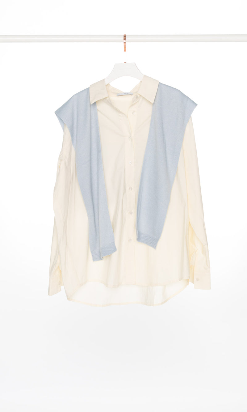 Oversized Shirt with Knit Shawl