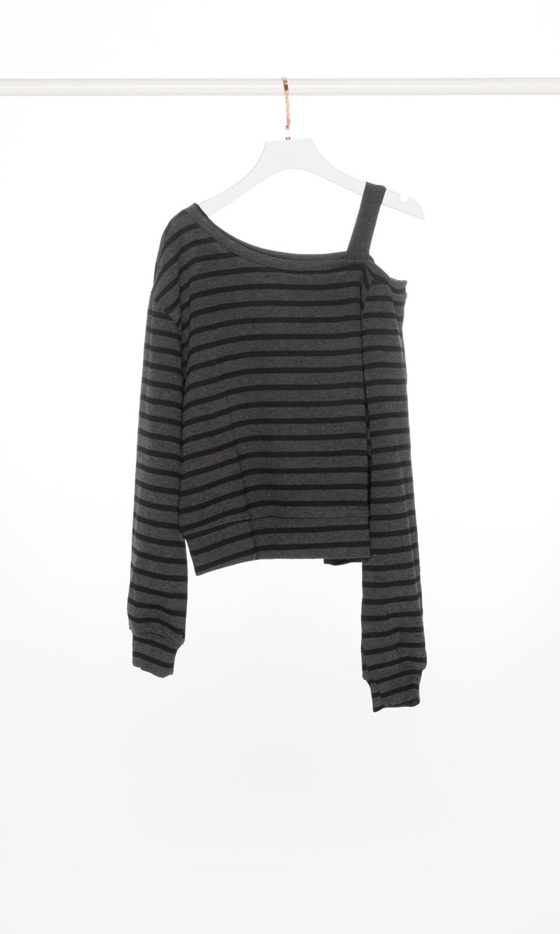 Drop Shoulder Stripe Sweatshirt with Strap