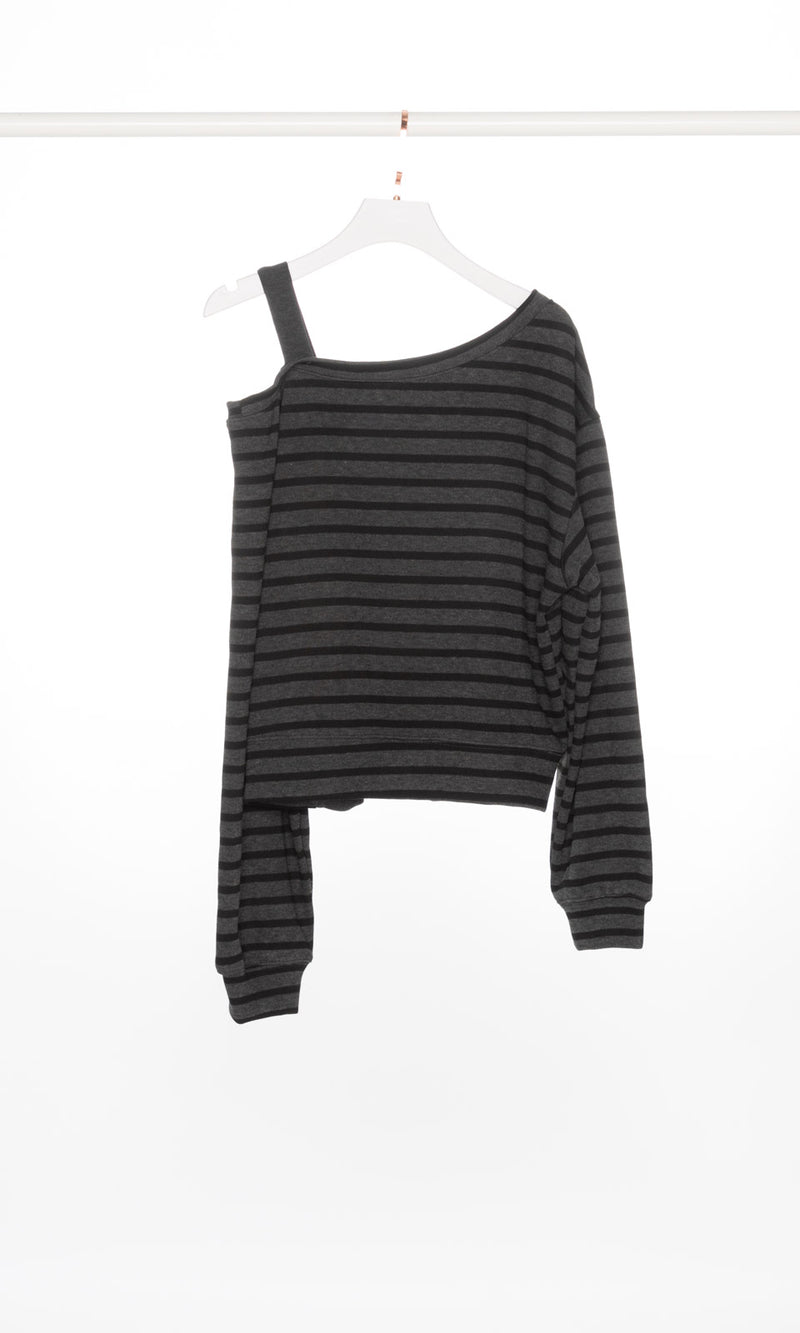 Drop Shoulder Stripe Sweatshirt with Strap