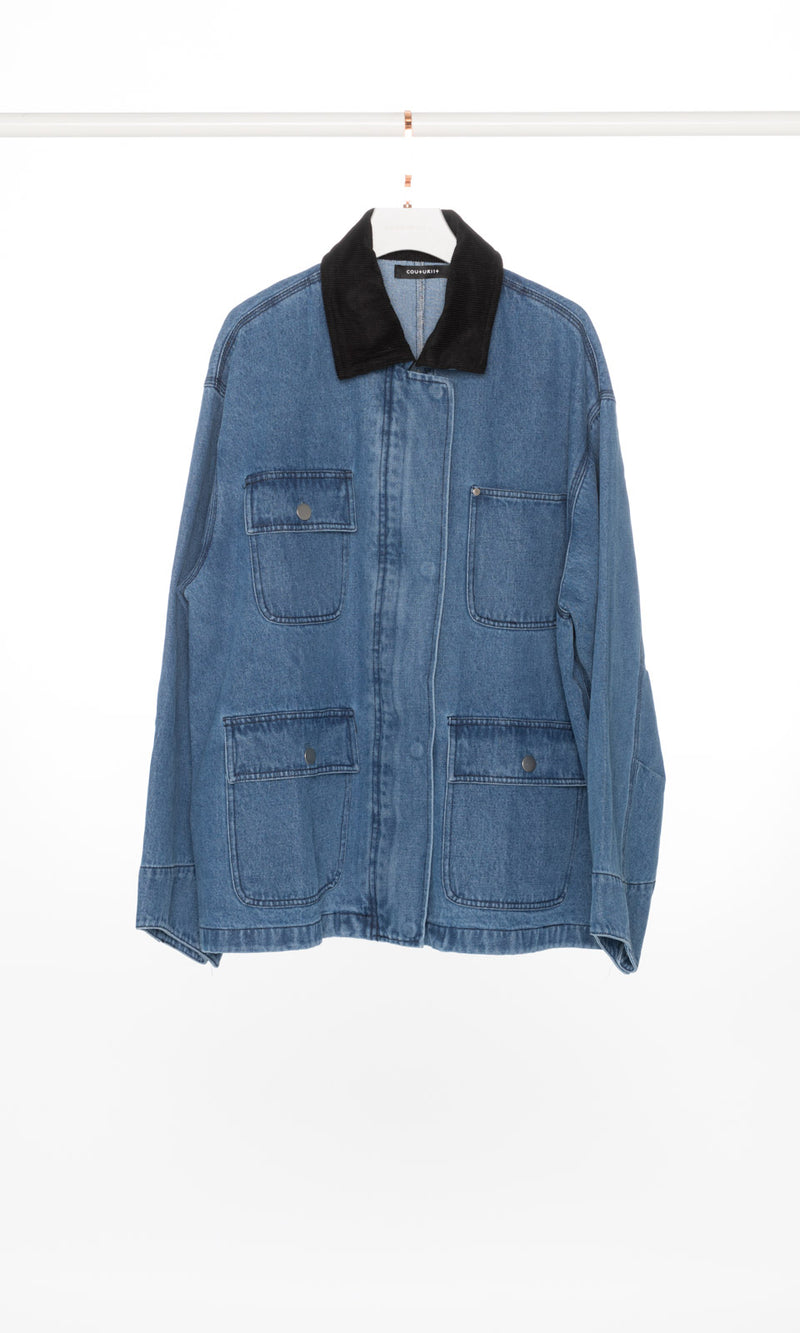 Black Collar Denim Workwear Jacket