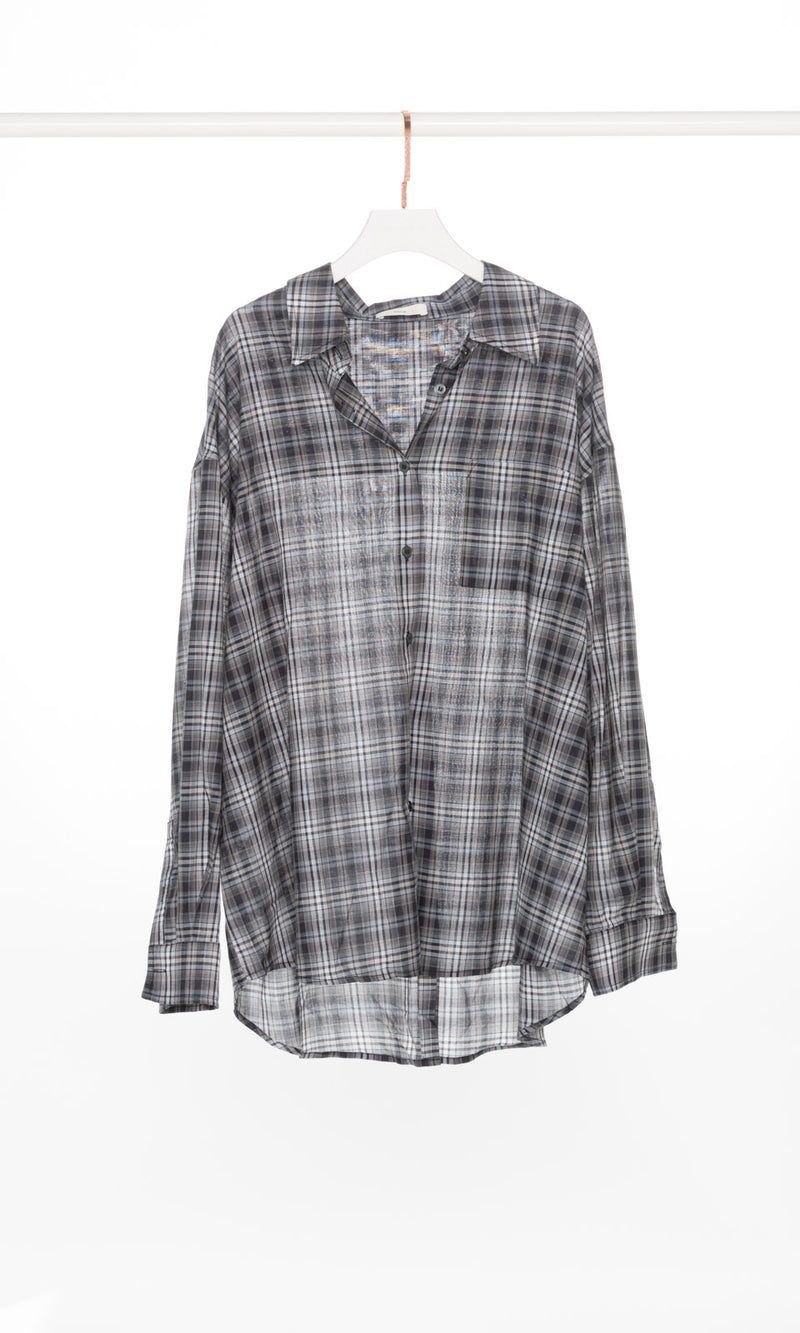 Navy Blue Checker Oversized Shirt