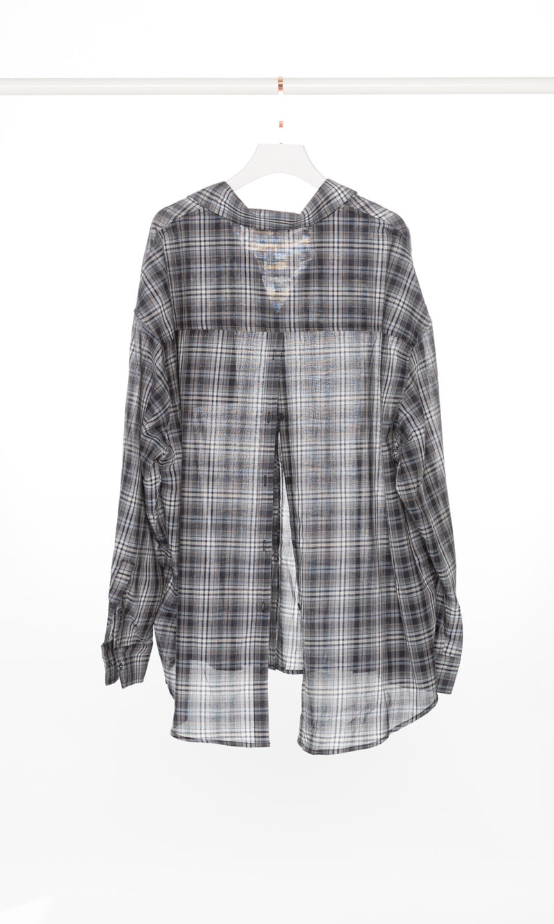 Navy Blue Checker Oversized Shirt