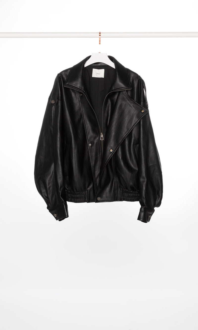 Oversized Faux Leather Motor Jacket