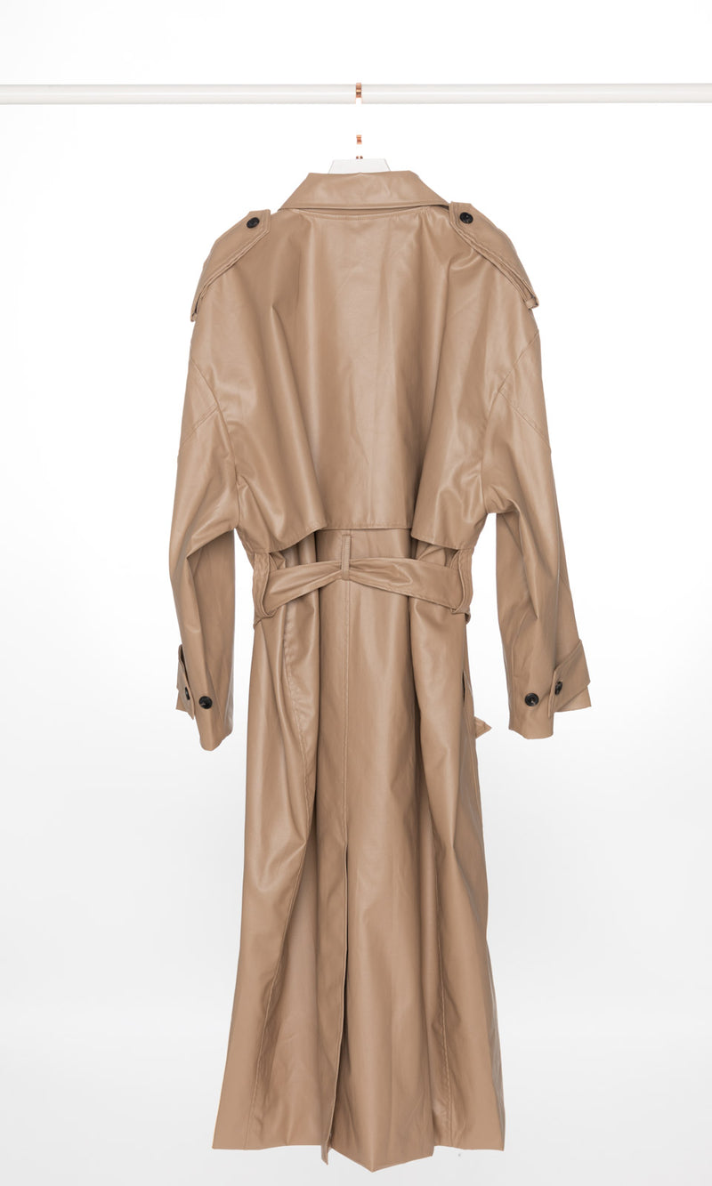 Shiny Long Trench Coat with Contrasting Cuff