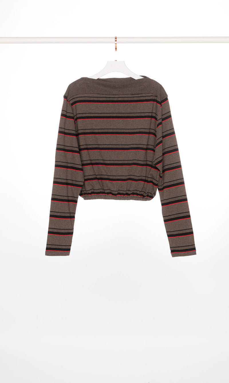 Drop Shoulder Brown and Red Stripe Sweatshirt