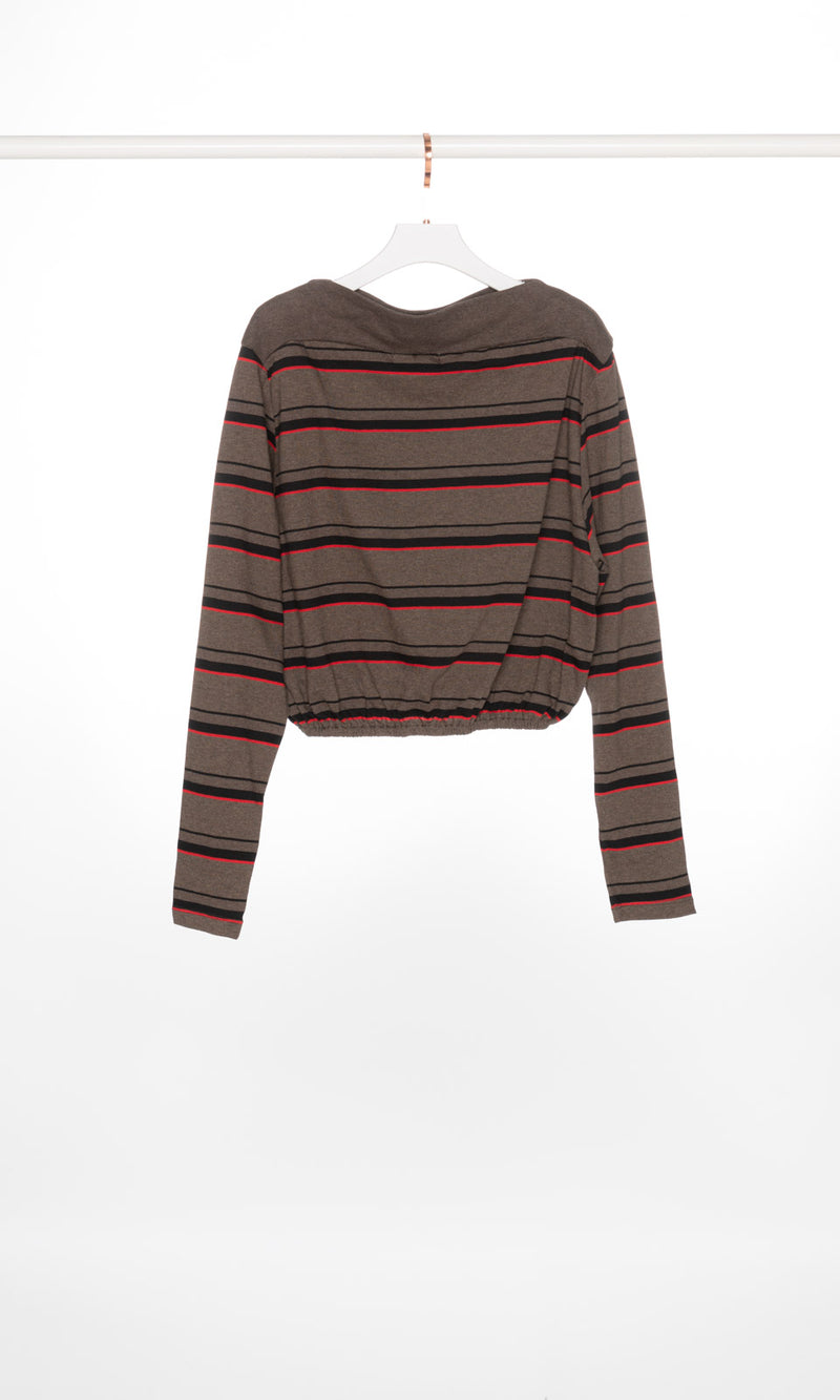 Drop Shoulder Brown and Red Stripe Sweatshirt