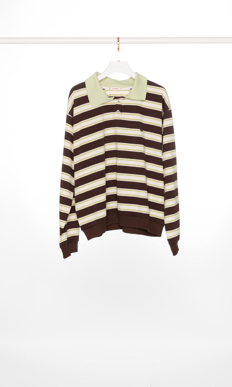 Green and Brown Stripe Long Sleeves Polo Shirt