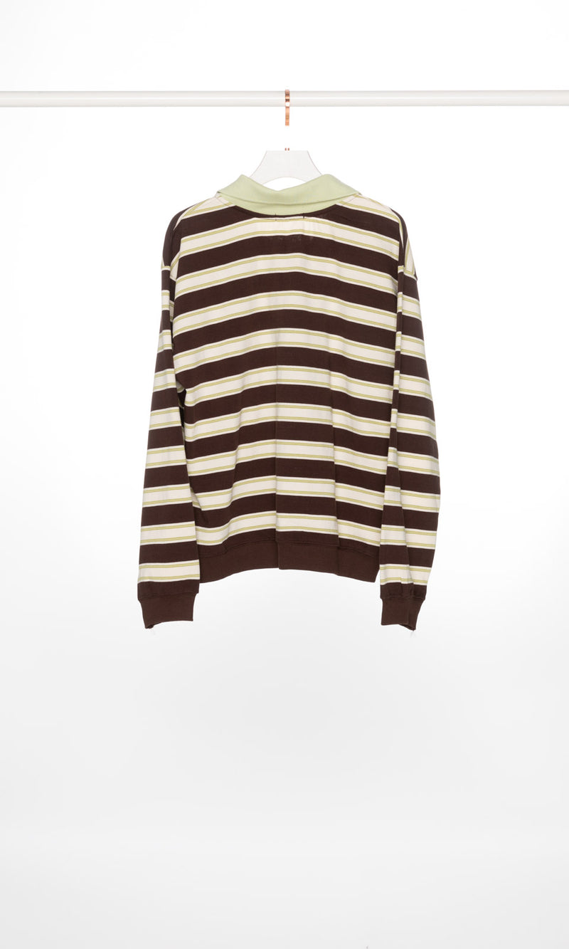 Green and Brown Stripe Long Sleeves Polo Shirt