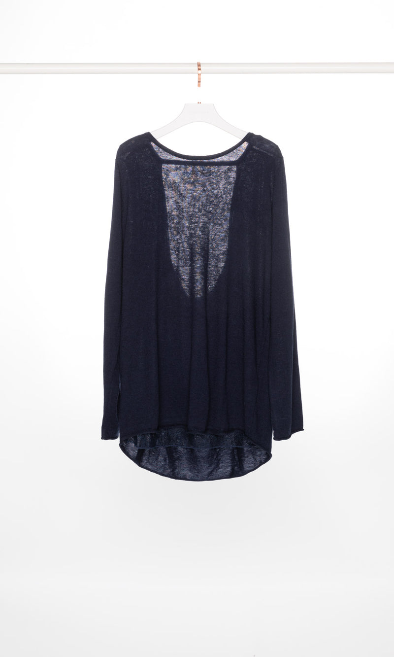Back Lace Panel Long Sleeves Sweater