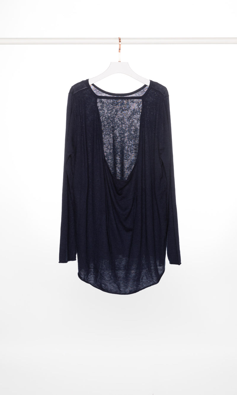 Back Lace Panel Long Sleeves Sweater