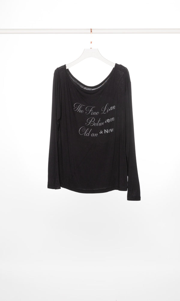 Asymmetrical Message Drop Shoulder Soft Sheer Top