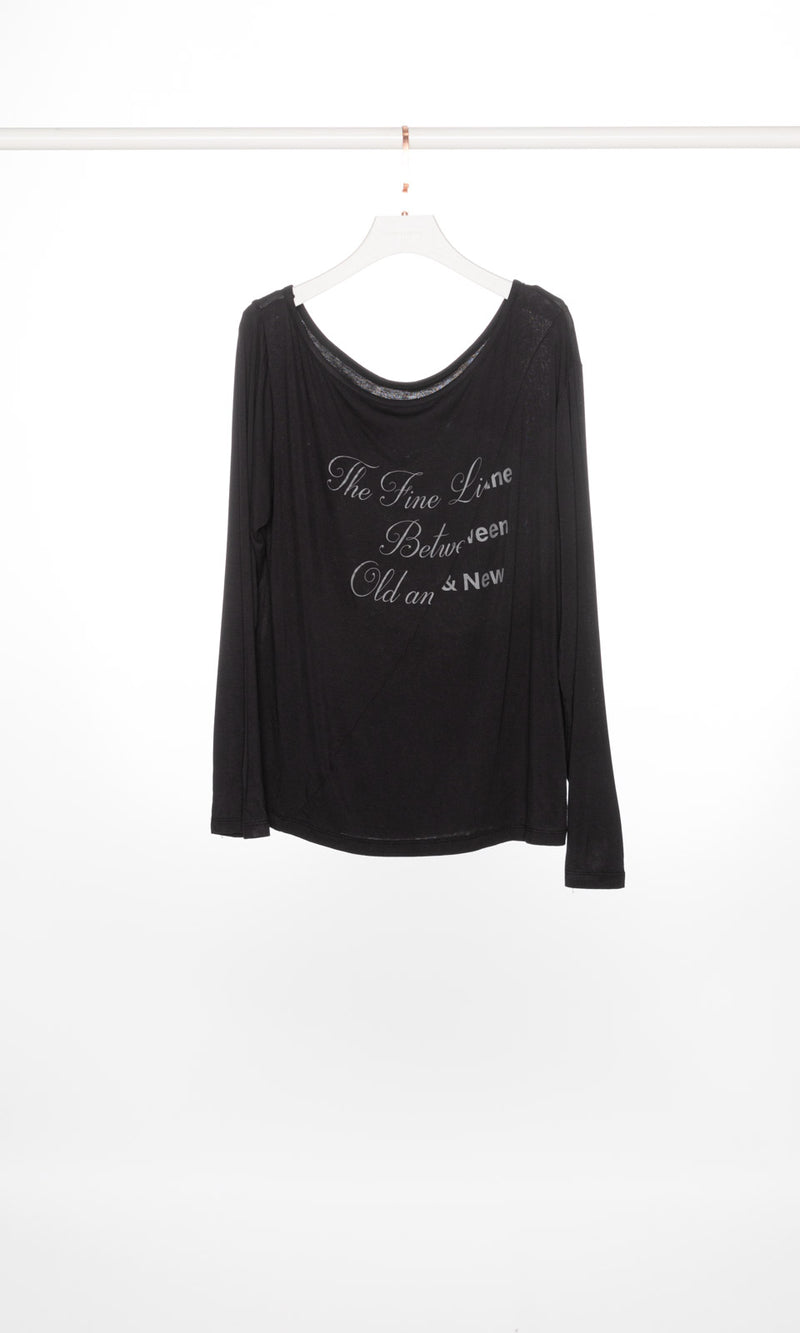 Asymmetrical Message Drop Shoulder Soft Sheer Top