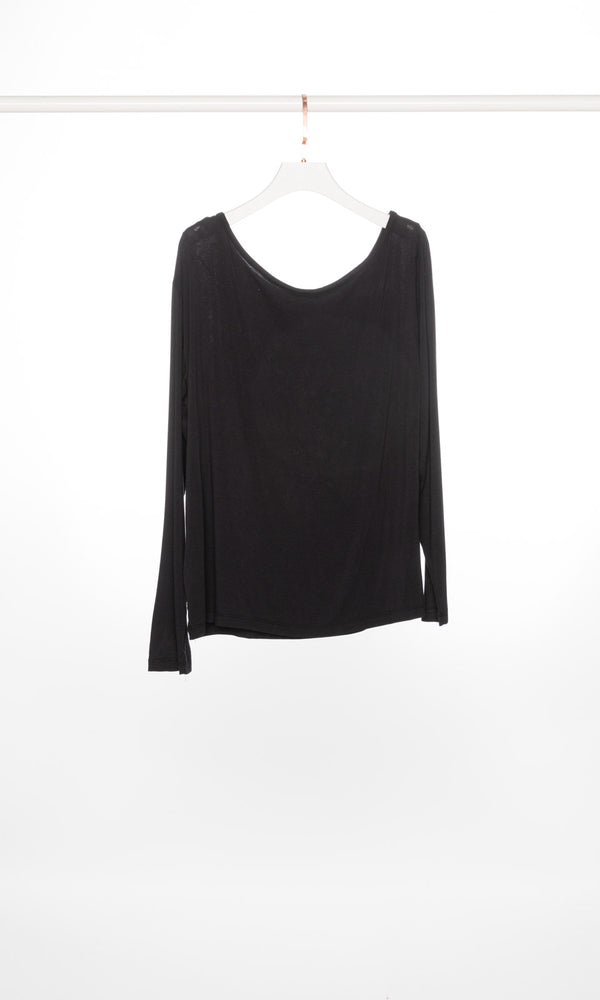 Asymmetrical Message Drop Shoulder Soft Sheer Top