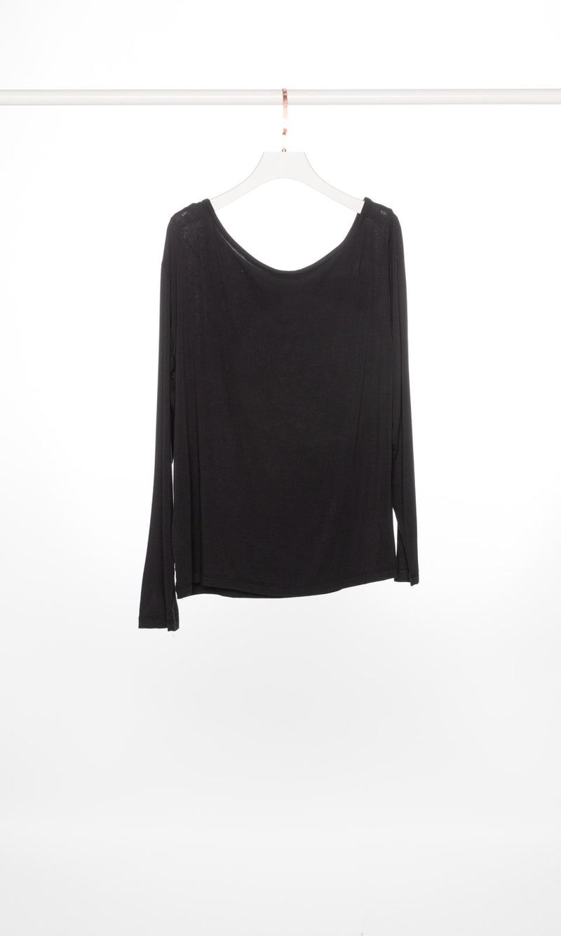 Asymmetrical Message Drop Shoulder Soft Sheer Top
