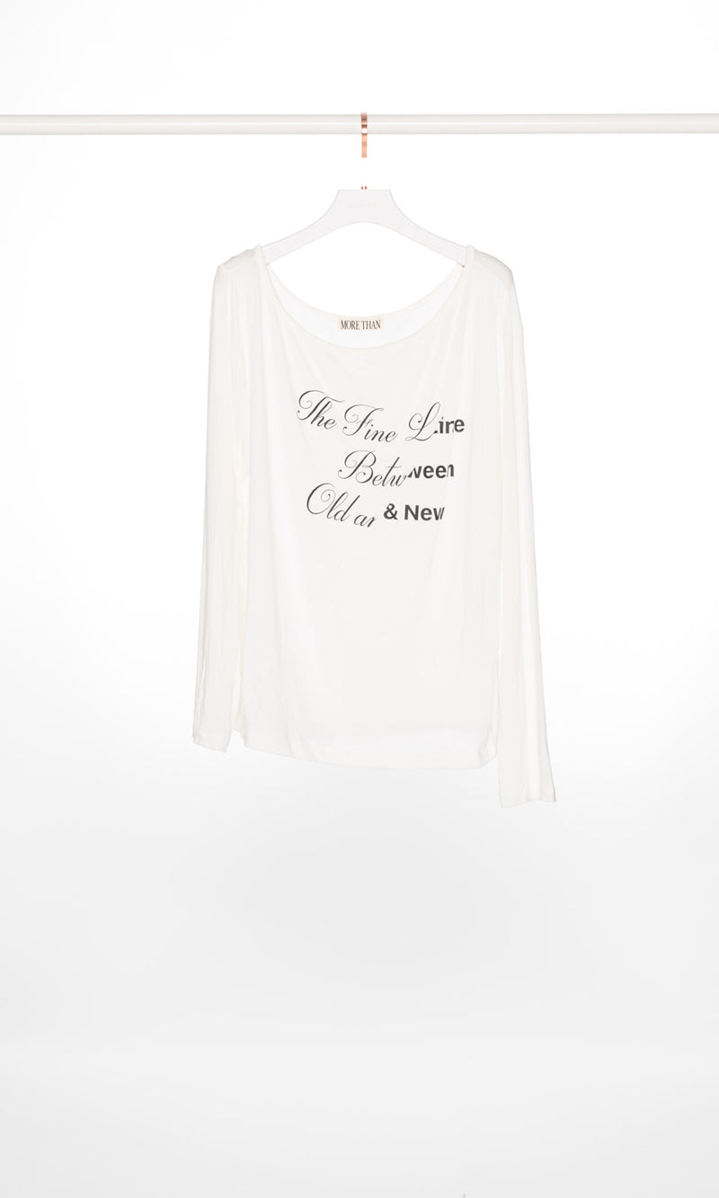 Asymmetrical Message Drop Shoulder Soft Sheer Top