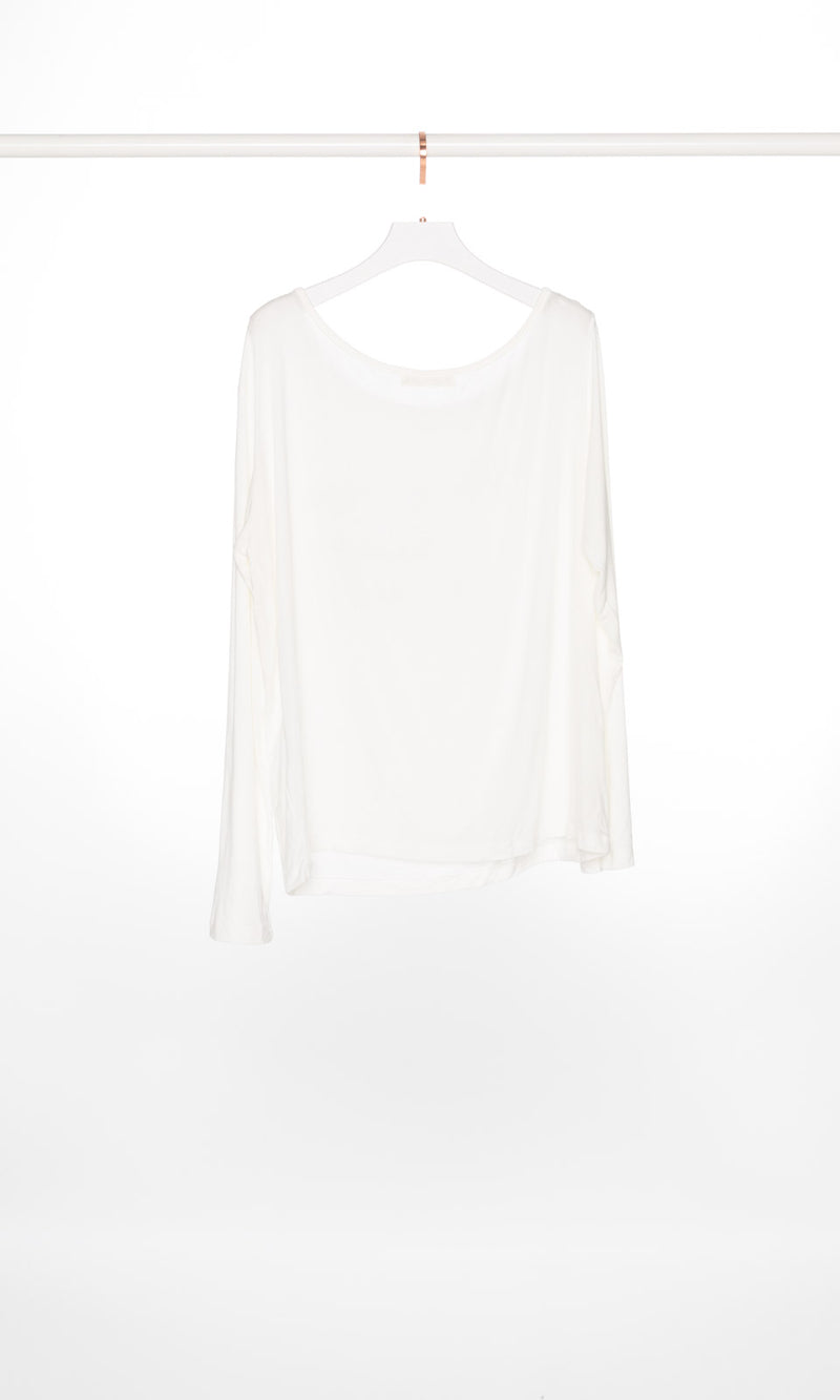 Asymmetrical Message Drop Shoulder Soft Sheer Top