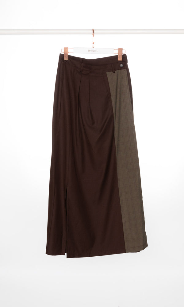 Checker Panel Wrap Around Maxi Skirt