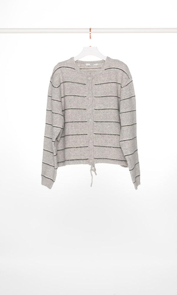 Button Up Stripe Cardigan with Drawstring