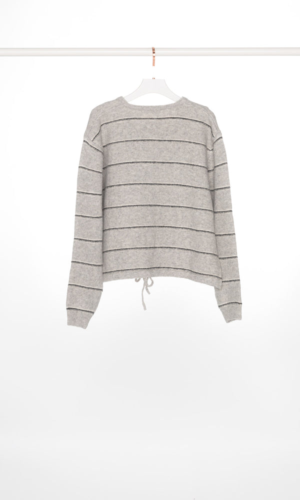 Button Up Stripe Cardigan with Drawstring