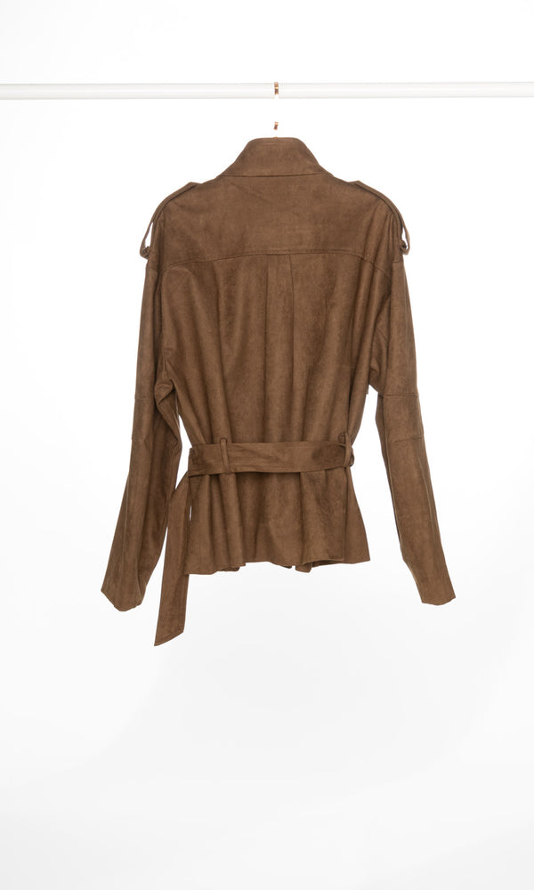 Suede Short Trench Jacket with Waist Belt