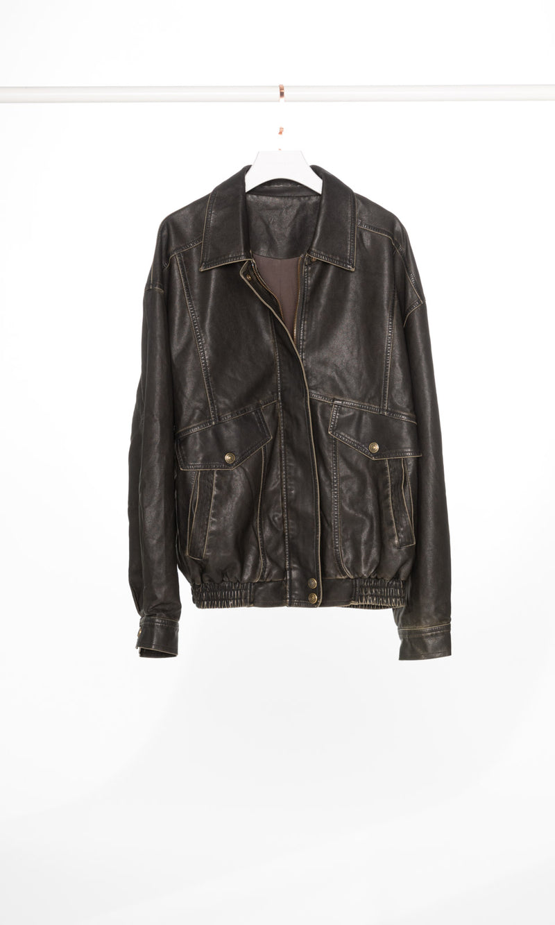Oversized Vintage Brown Leather Jacket | Couturist