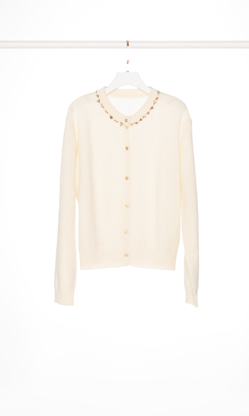 Beads Neckline Button Up Cardigan