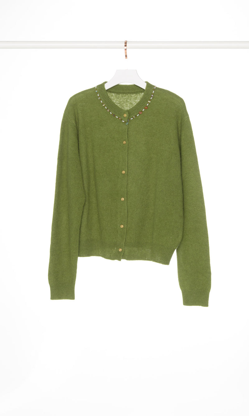 Beads Neckline Button Up Cardigan