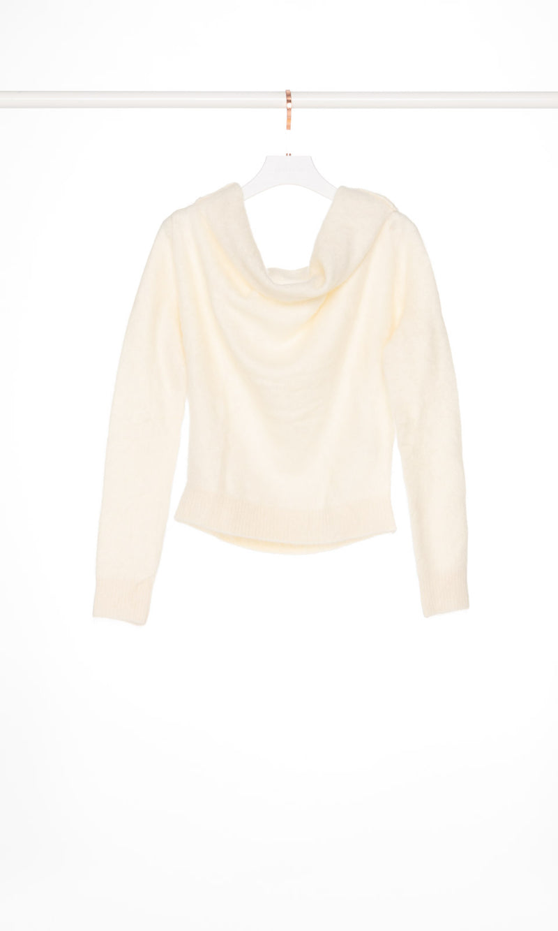 Fold Over Off Shoulder Wool Sweater