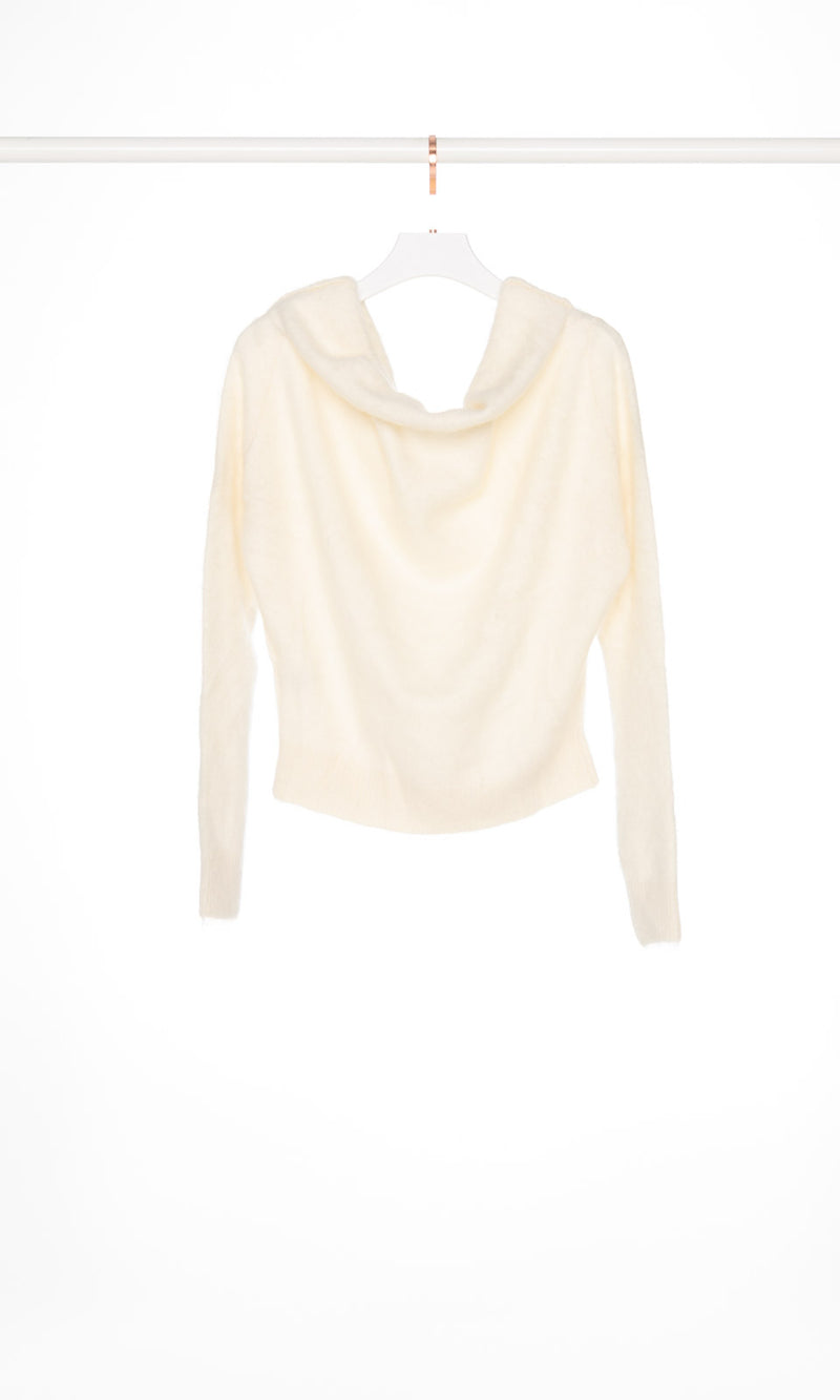 Fold Over Off Shoulder Wool Sweater