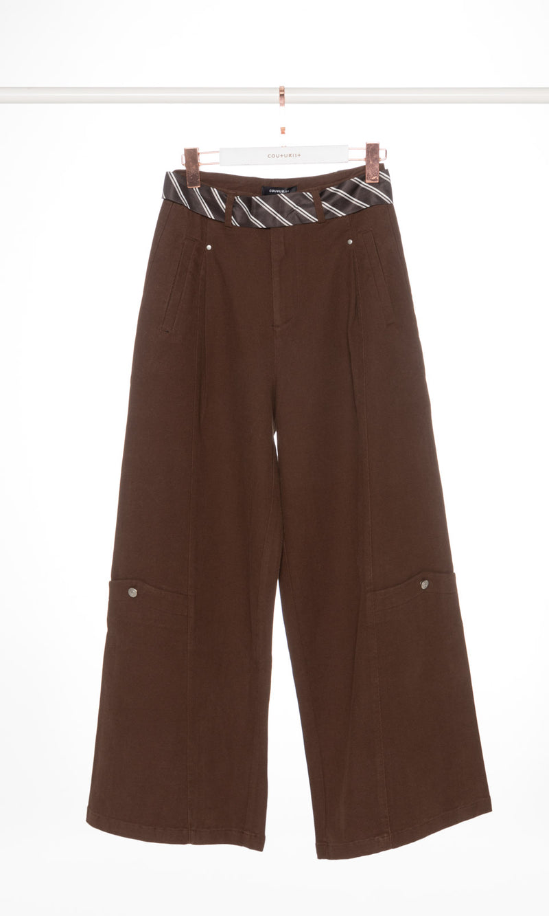 Front Pleated Super Wide Leg Pants with Scarf Belt