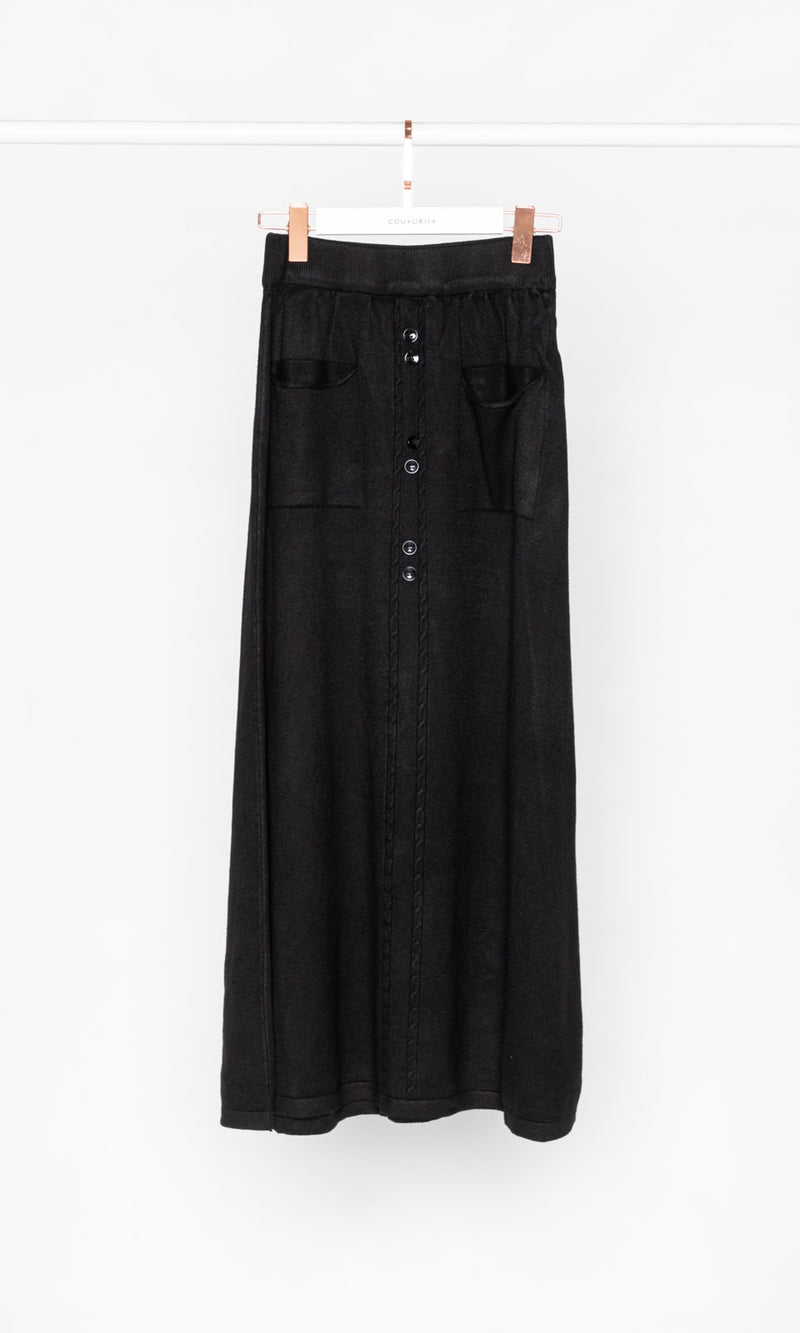 Front Pocket Flare Knit Midi Skirt