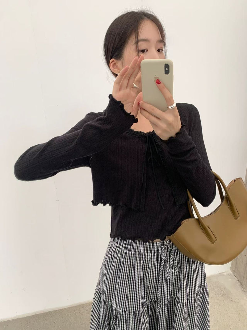 Ruffle Edges Tank and Crop Cardigan Set
