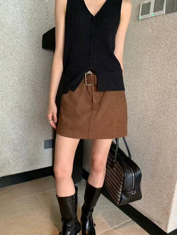 Suede Mini Skirt with Belt