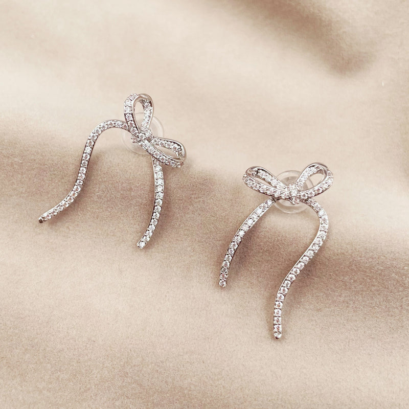 Rhinestone Ribbon Bow Earrings