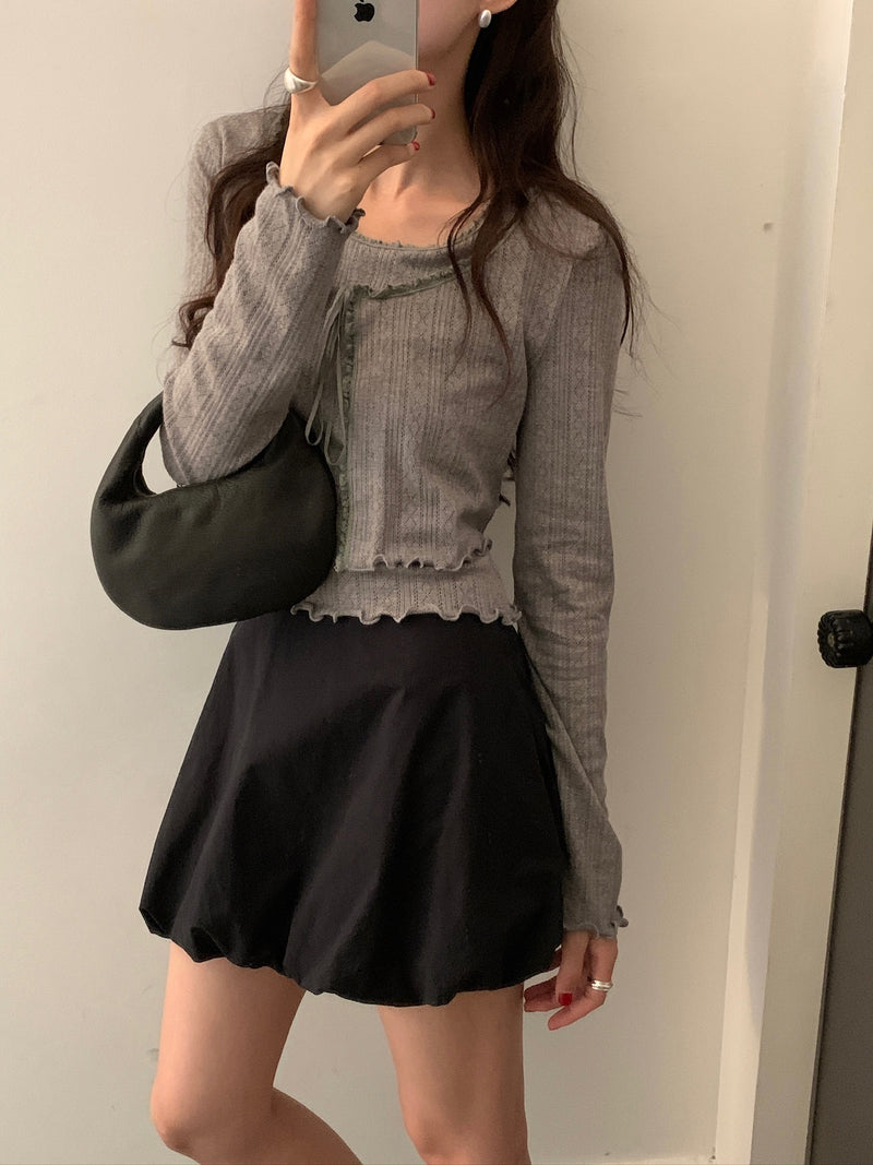 Ruffle Edges Tank and Crop Cardigan Set