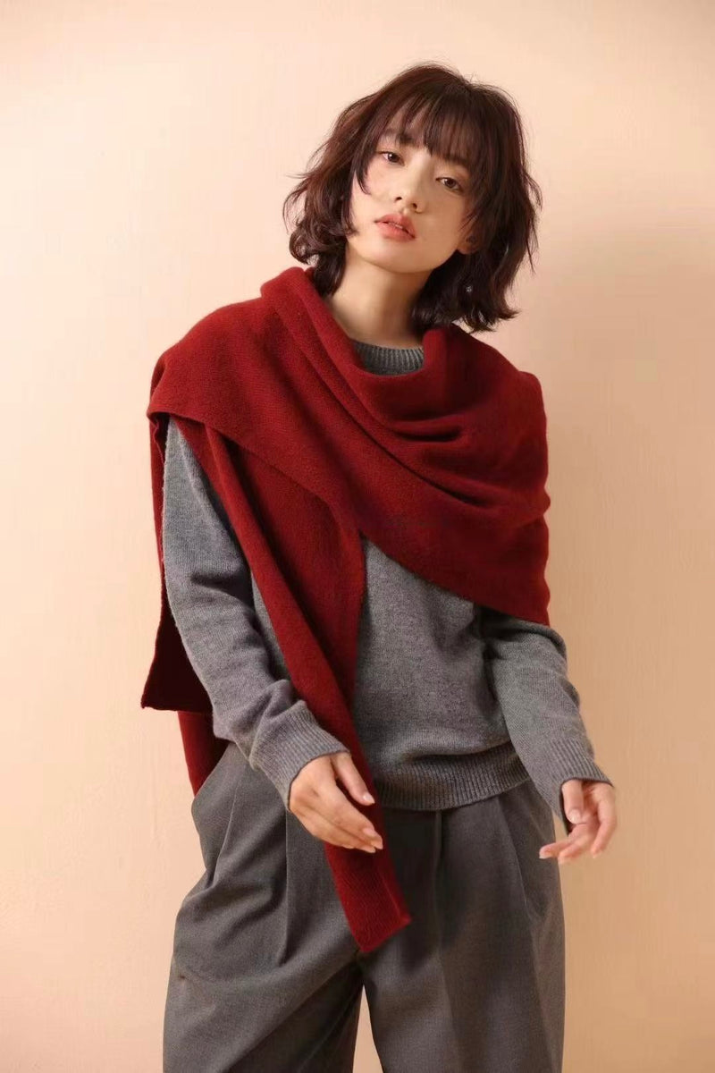 Asymmetrical Knit Shawl with Sleeves