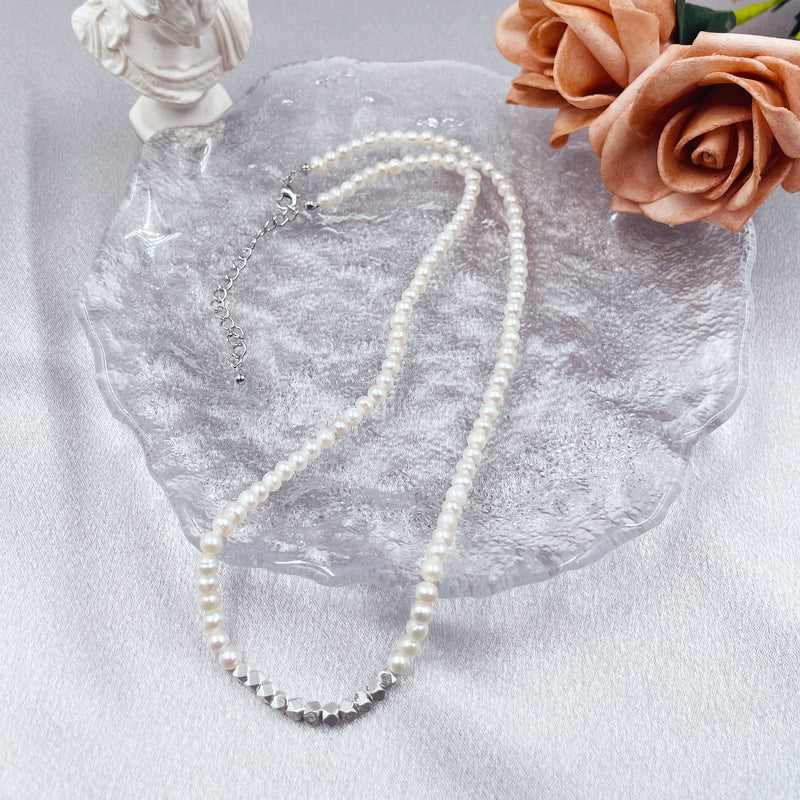 Pearls with Silver Cubes Necklace