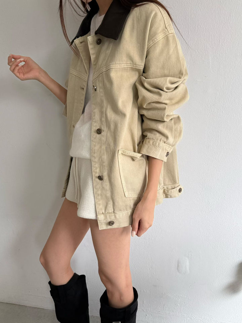 Brown Collar Oversized Utility Jacket