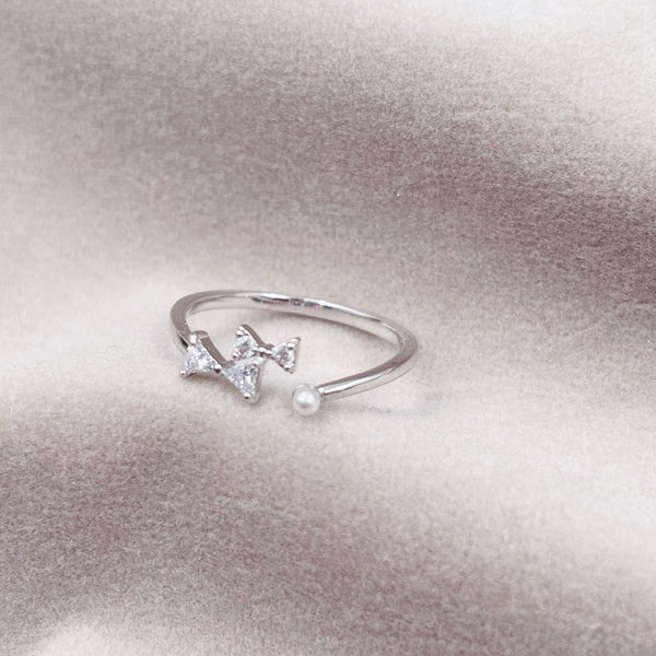 Mini Rhinestone Bows and Pearl Open Ring