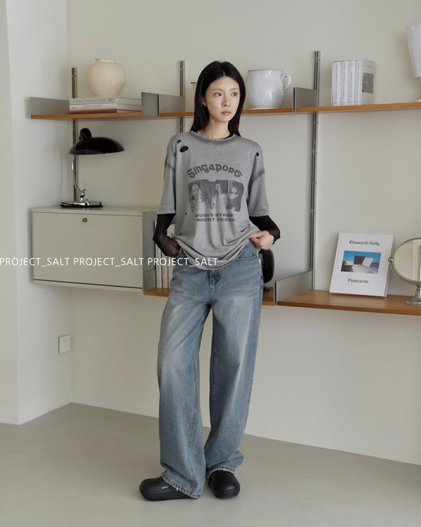 Washed Blue Baggy Jeans