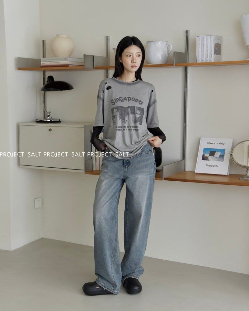 Washed Blue Baggy Jeans