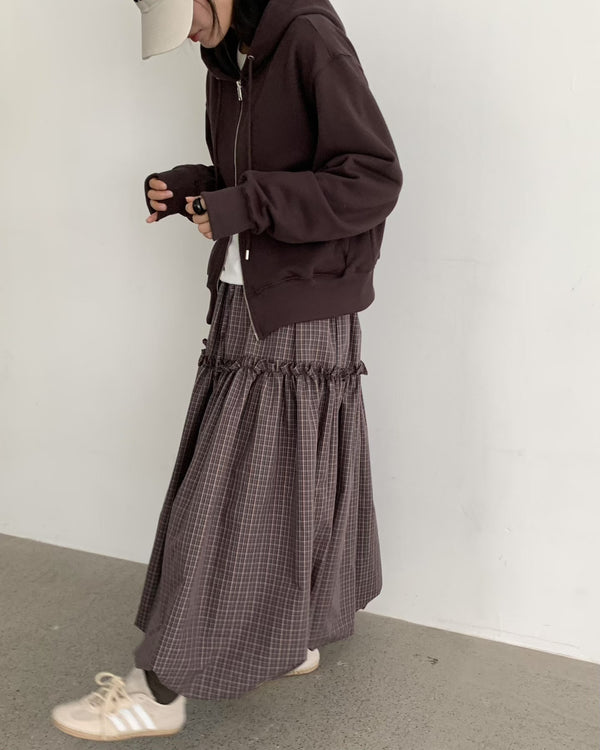 Ruffle Trim Puffy Maxi Skirt