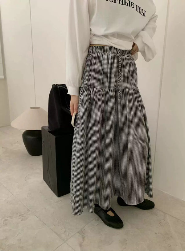 Small Checker Flare Maxi Skirt