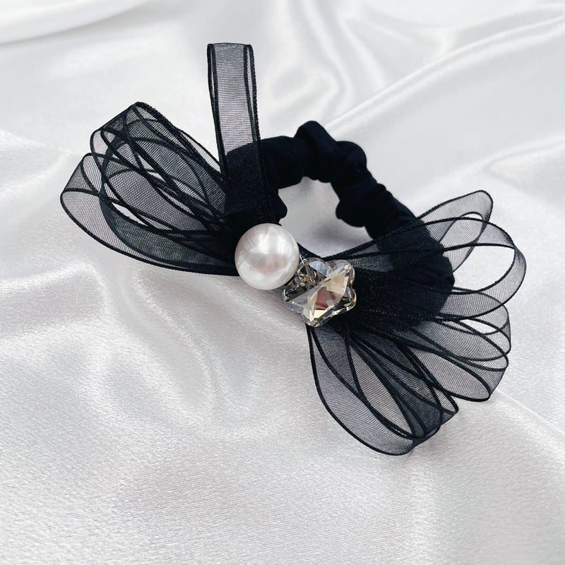 Tulle Ribbon Bow with Pearl Hair Tie