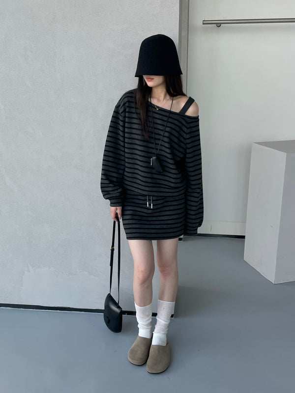 Stripe Mini Skirt with Drawstring