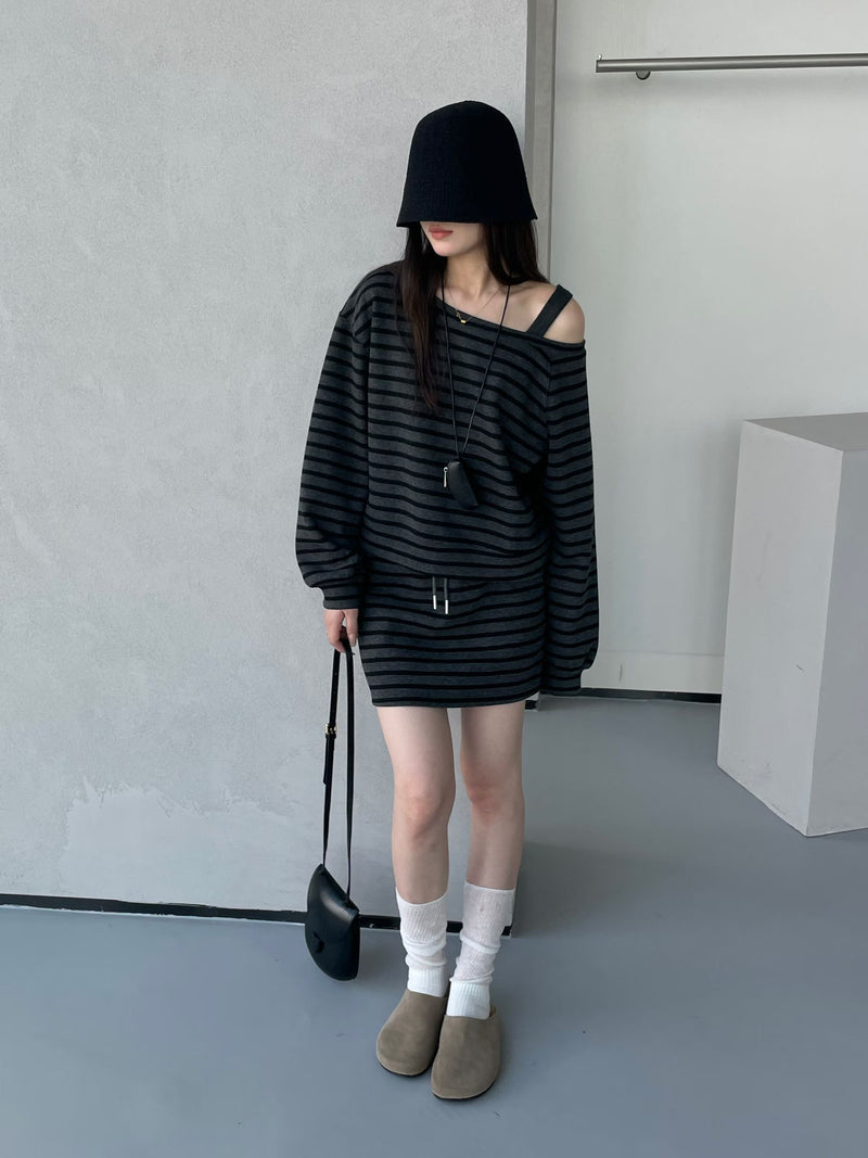 Stripe Mini Skirt with Drawstring