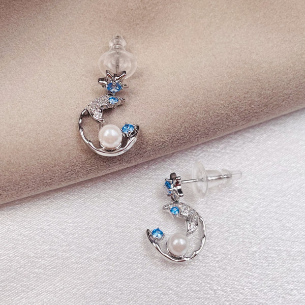 Blue Rhinestone with Pearl Mermaid Tail Earring